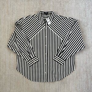 NWT Express Boyfriend Black Stripe Button Up Cotton Blouse Shirt Top L